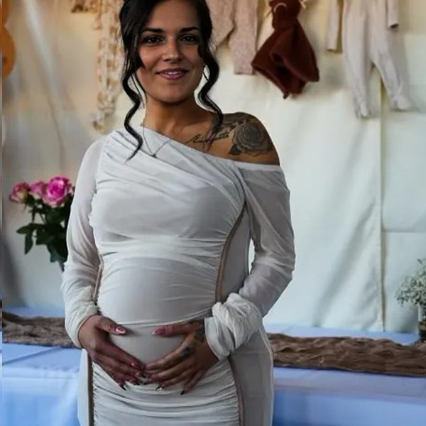 Chic- Off Shoulder Mesh Ruched Bodycon Maternity Maxi Dress