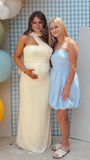 Chic-Yellow Tube Ruched Fitted Baby Shower Maternity Maxi Dress
