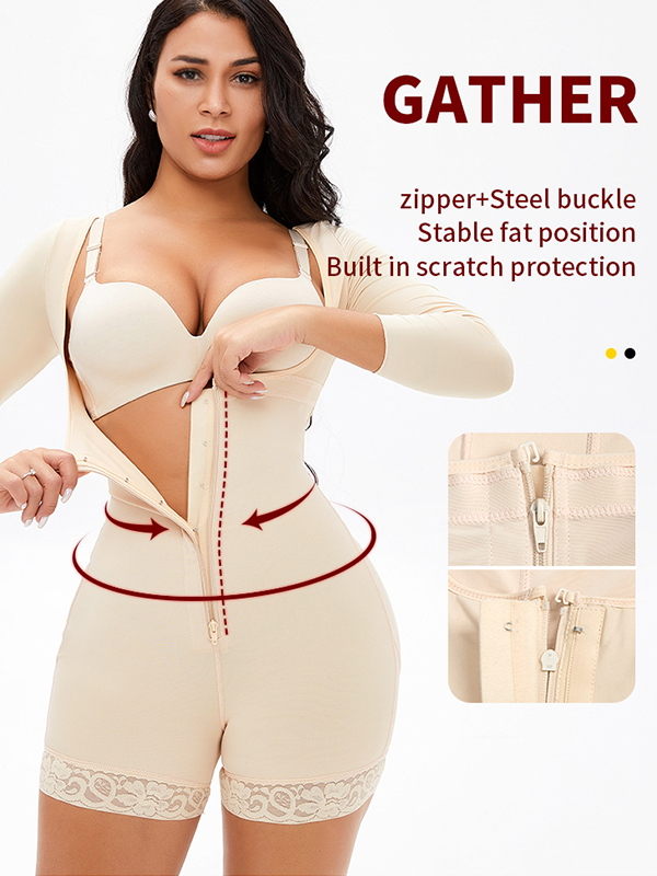 Bumplook Lace Splicing One-piece Body Shaper Long Sleeve Tummy Control Bodysuit