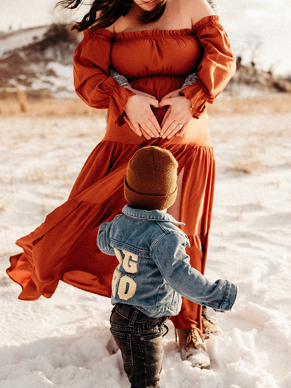 Chic- Boho Off Shoulder Puff Sleeves Maternity Photoshoot Maxi Dress