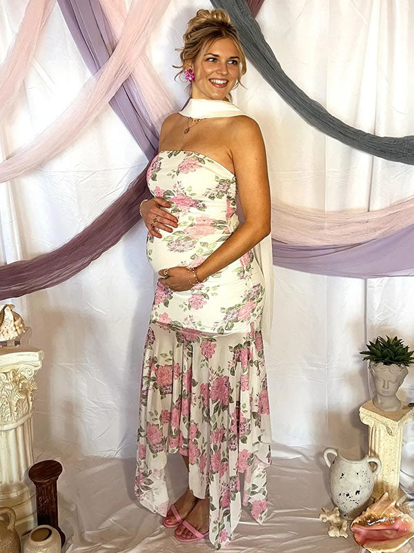 Casualwear- Bandeau Floral Irregular Maternity Dress