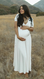Chic- Bowknot Puff Sleeve V-Neck Photoshoot Maternity Maxi Dress