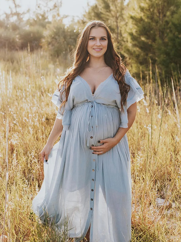 Chic- Boho Ruffle Sleeve Backless V-Neck Photoshoot Maxi Dess