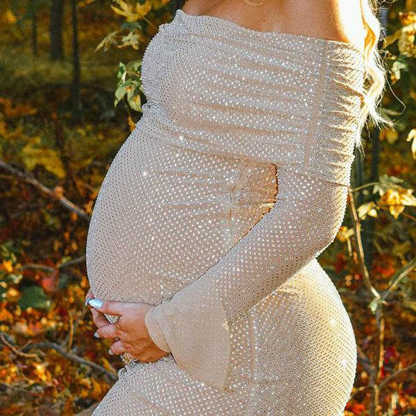 Sparking- Off Shoulder Bodycon Photoshoot Maternity Maxi Dress