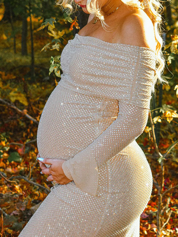 Sparking- Off Shoulder Bodycon Photoshoot Maternity Maxi Dress