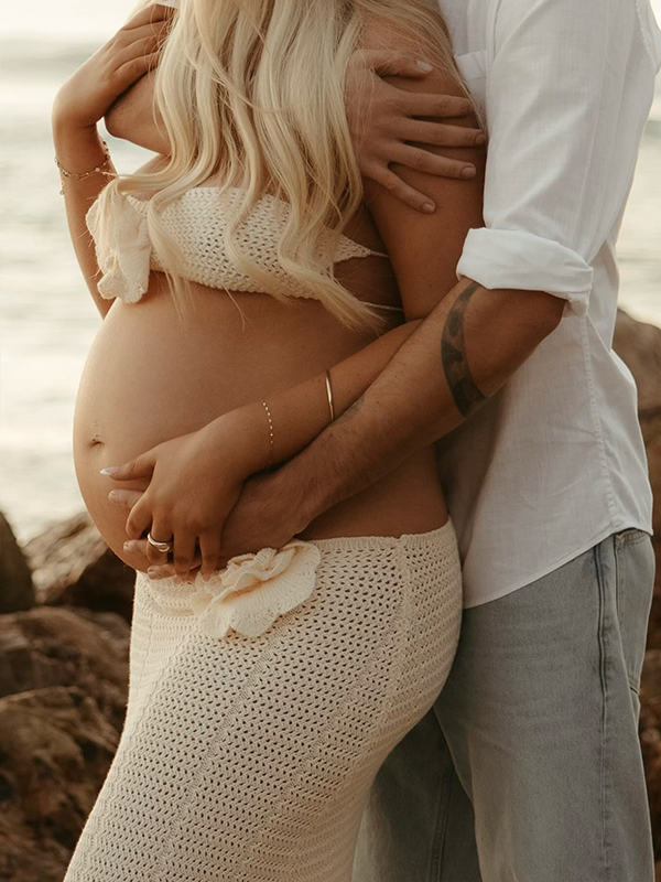 Crop- Sheer Two Pieces Sets 3D Flowers Maternity Maxi Dress