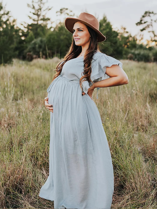 Chic- Boho Ruffle Sleeve Backless V-Neck Photoshoot Maxi Dess