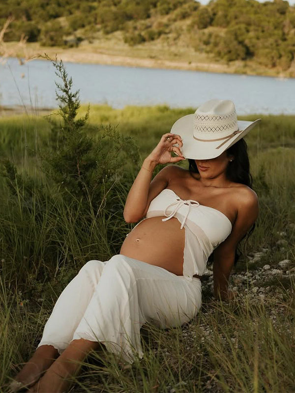 Crop- 2 Pieces Bodycon Photoshoot Maternity Maxi Dress
