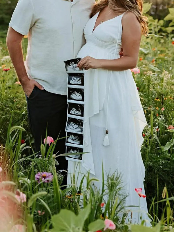 Chic-V-neck Backless Strapless Double-Layer Ruffled Maternity Maxi Dress