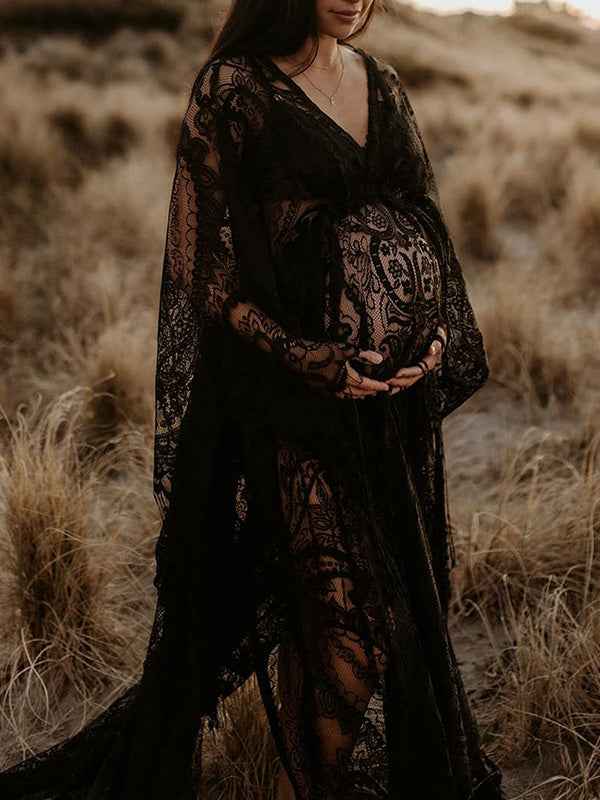 Lace- Boho V-Neck Photoshoot Maternity Shoot Maxi Dress