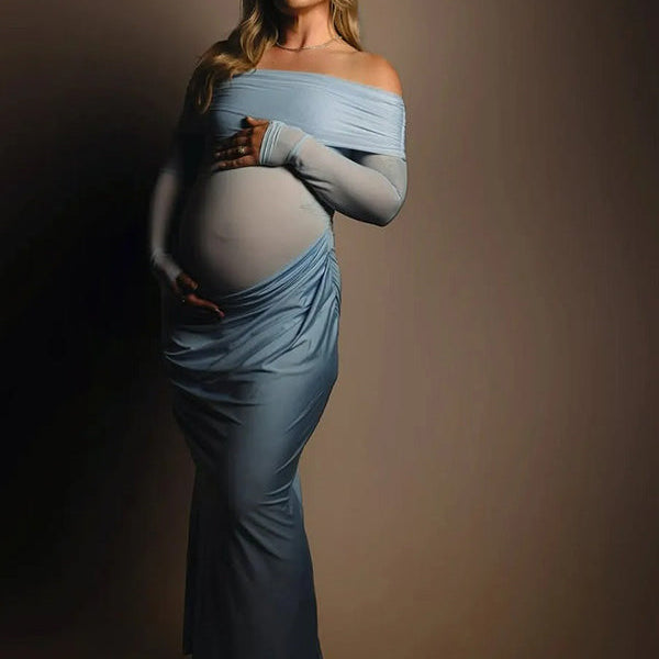 Crop-Off Shoulder Bodycon  Maternity Maxi Dress