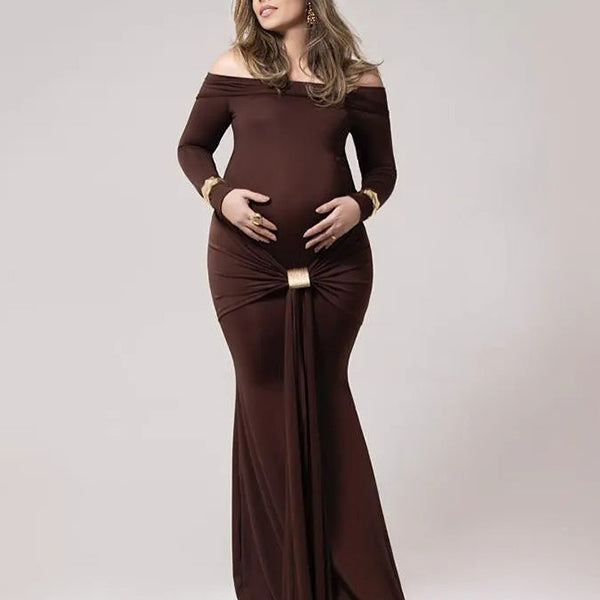 Chic-0ff Shoulder Bodycon Photoshoot Maternity Shoot Maxi Dress