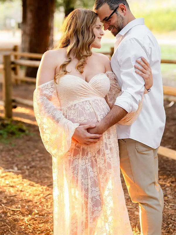 Lace-Boho off-shoulder Photoshoot Gown Maternity Shoot Maxi Dress