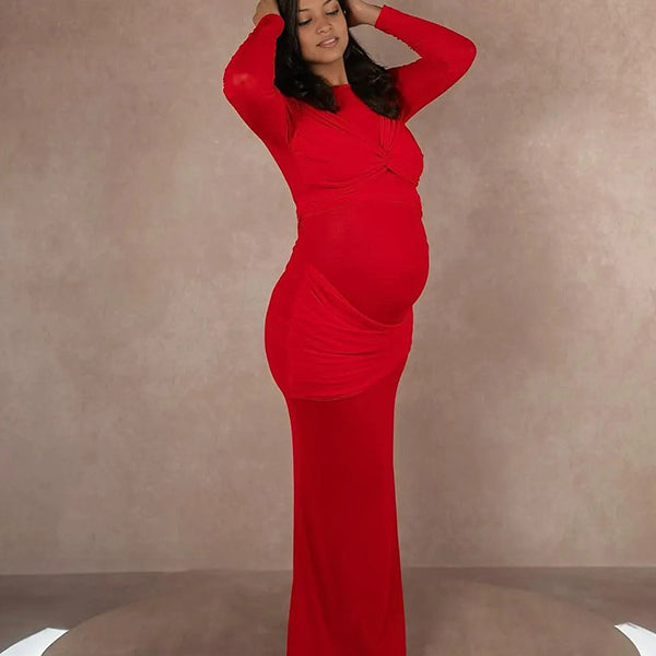 Casualwear-Bowknot Bodycon Party Maternity Maxi Dress