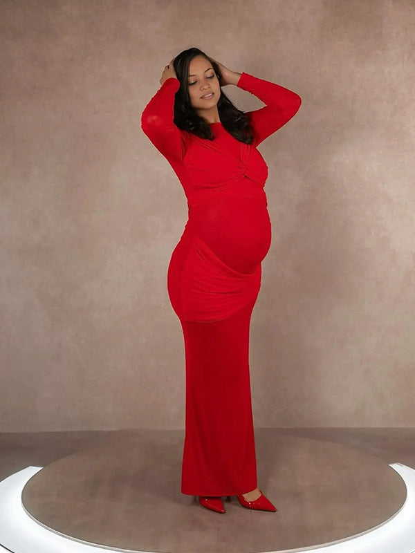 Casualwear-Bowknot Bodycon Party Maternity Maxi Dress