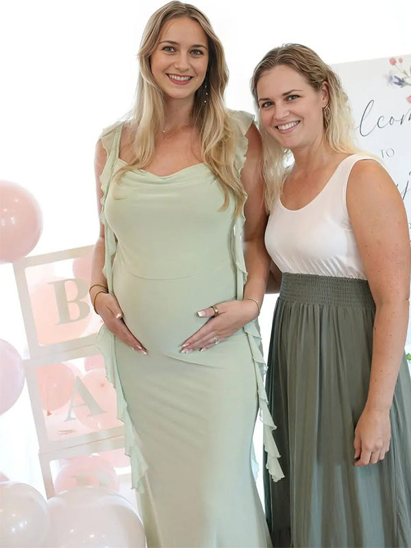 Chic-Ruffle Strap Backless Maternity Maxi Dress