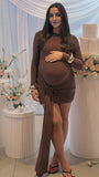 Casualwear-Bodycon Long-sleeved Tie-detail Maternity Mini Dress