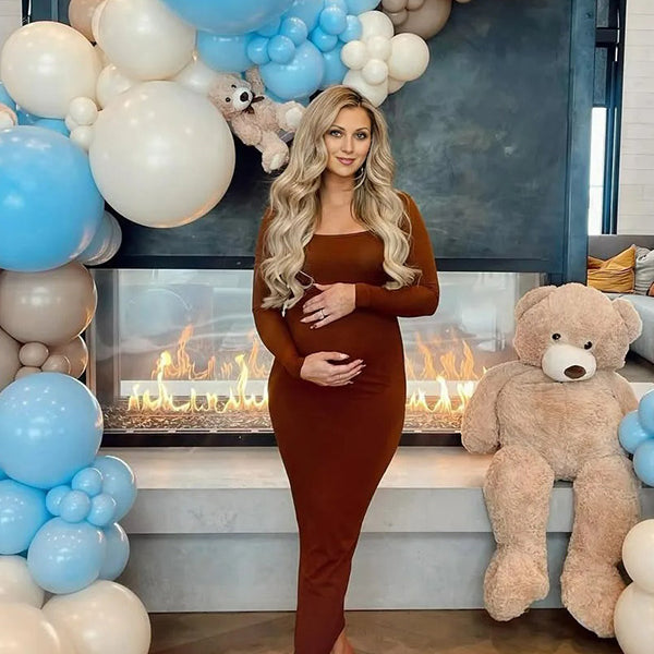 Casualwear-Long Sleeve Bodycon Party Maternity Maxi Dress