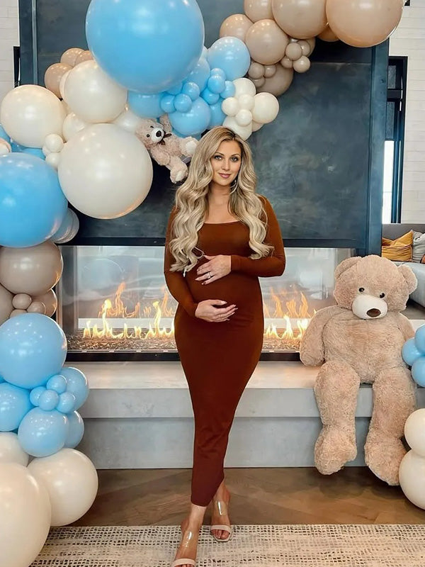 Casualwear-Long Sleeve Bodycon Party Maternity Maxi Dress