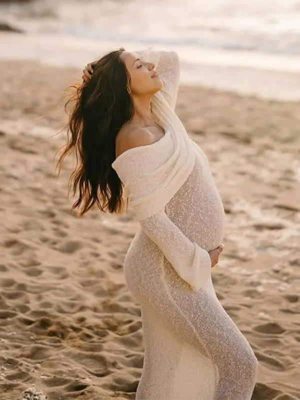Casualwear-Off Shoulder Maternity Shoot Maxi Dress