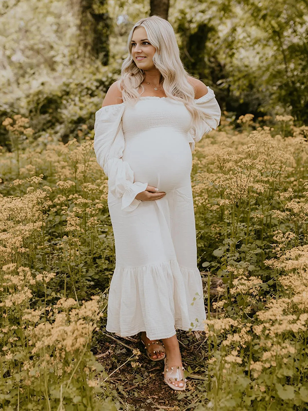 Chic-White Boho Ruffle Photoshoot Maxi Dress