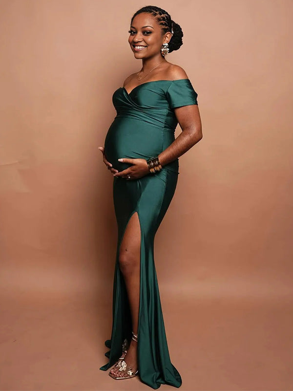 Chic-Off Shoulder Bodycon Evening Gown Maternity Shoot Maxi Dress