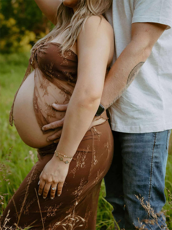 Crop- Lace Two-piece set Bodycon Maternity Photoshoot Maxi Dress