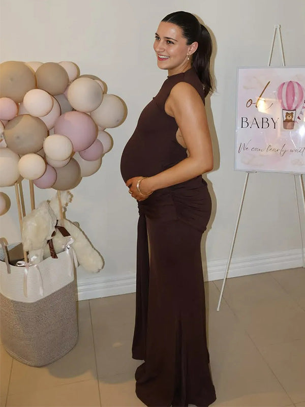 Casualwear-Sleeveless Tie Front Bodycon Maternity Maxi Dress