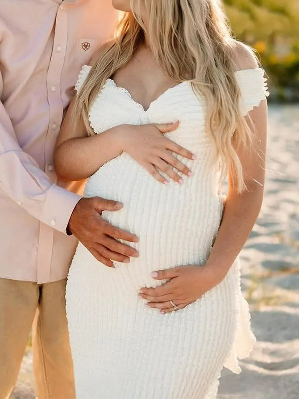 Chic-White Back Tie Slim Fit Maternity Photoshoot Dress