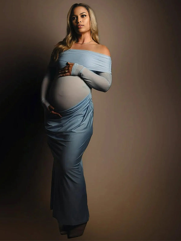 Crop-Off Shoulder Bodycon  Maternity Maxi Dress