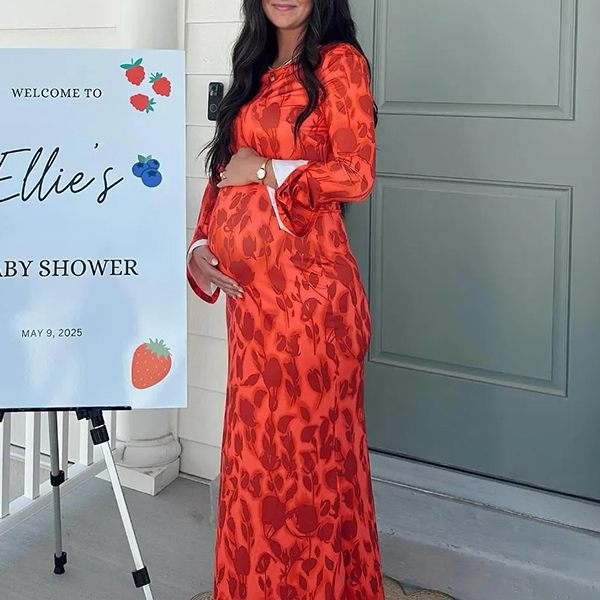 Chic-Printing Flare Long Sleeve Bodycon Maternity Maxi Dress