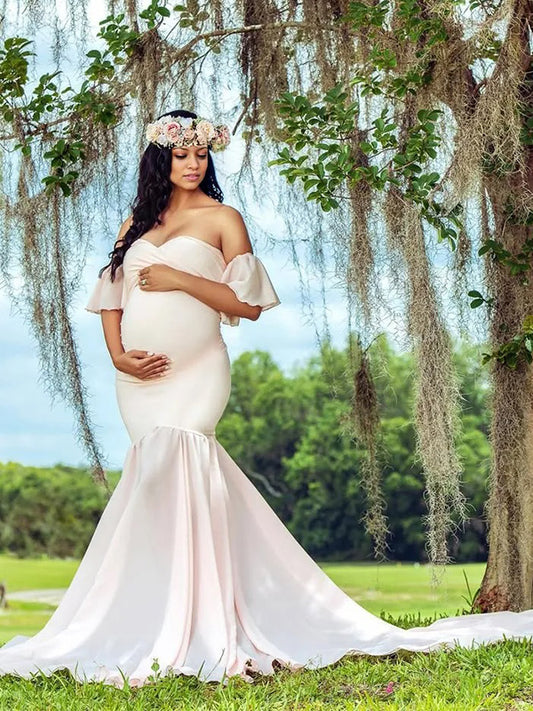 Chic-Off Shoulder Bodycon Photoshoot Maternity Maxi Dress