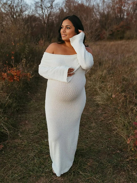 Casualwear- Off Shoulder  Bodycon Photoshoot Maternity Maxi Dress