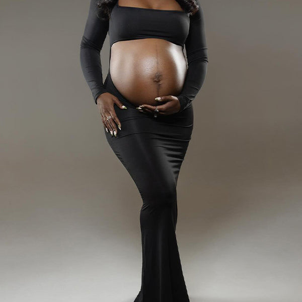 Crop- Cut out Bodycon Maternity  Photograph Maxi Dress