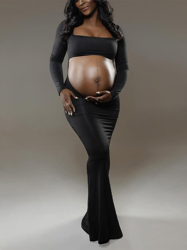 Crop- Cut out Bodycon Maternity  Photograph Maxi Dress