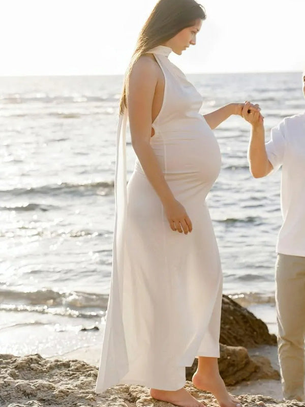 Chic- Bodycon Backless Ruched Maternity Phootshoot Maxi Dress