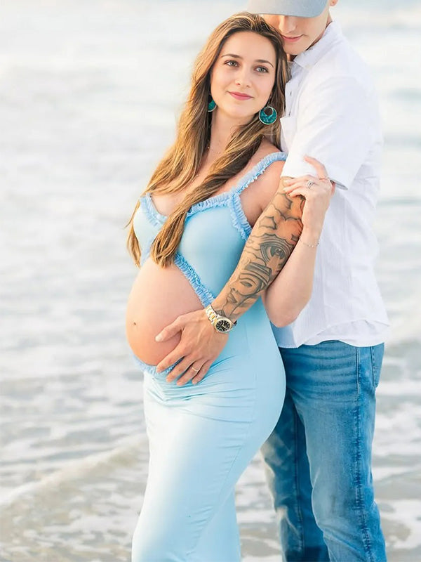 Crop-Bodycon Strappy Maternity Shoot Maxi Dress