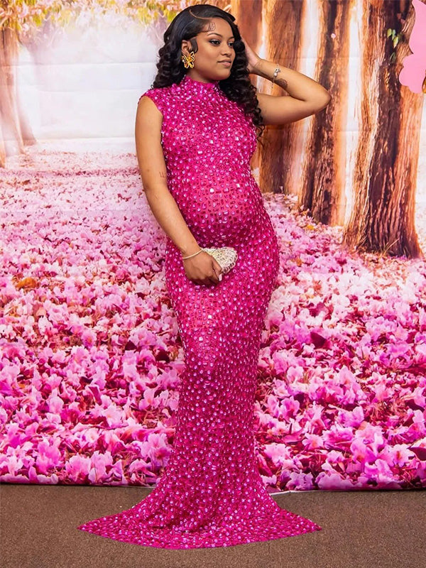 Sparking- Sheer Bodycon Tank Maternity Maxi Dress