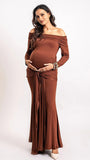 Chic- Bodycon Off Shoulder Long Sleeves Maternity Phootshoot Maxi Dress