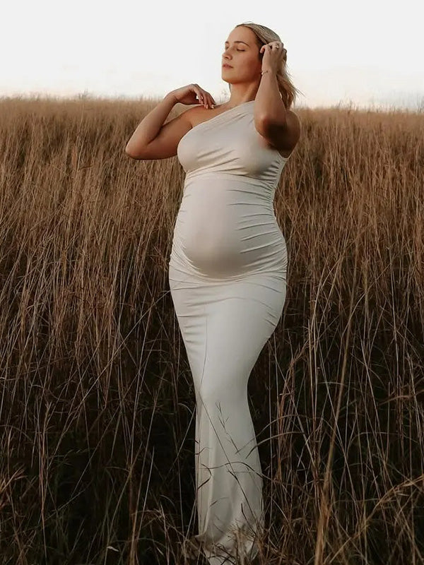 Chic- One-Shoulder Bodycon Maternity Photoshoot Maxi Dress