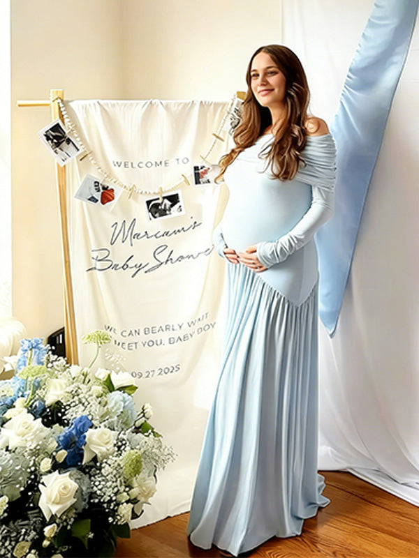 Chic-Light Blue Off-Shoulder Ruffled Asymmetrical Maternity Maxi Dress