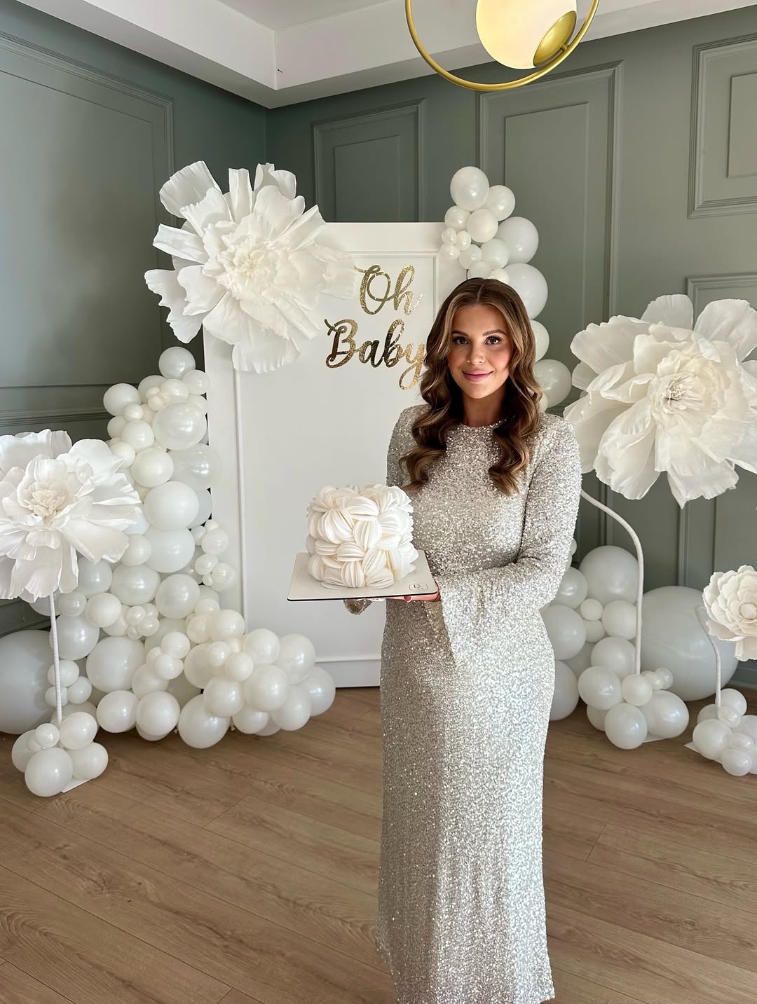 Sparking-Sequins Long-Sleeve A- Line Maternity Photoshoot Dress