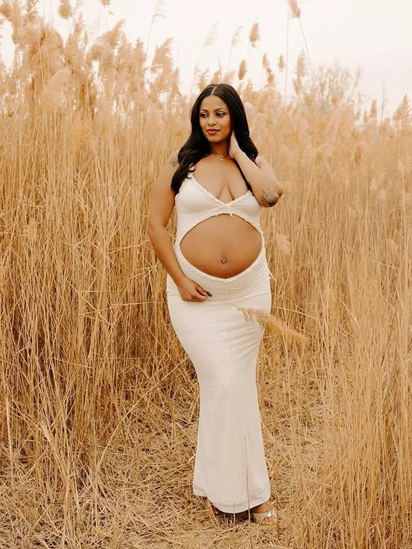 Crop-Ruffle Bodycon Photoshoot Maternity Maxi Dress