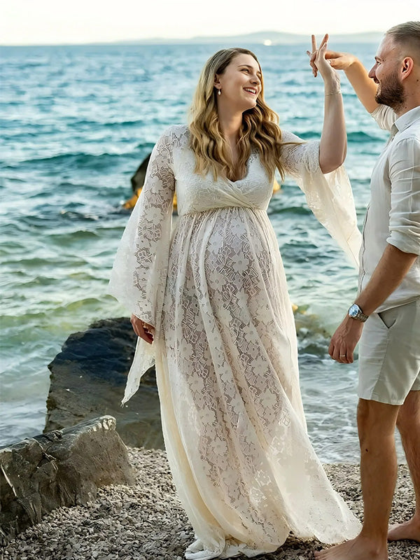 Lace-Boho Photoshoot Gown Maternity Shoot Maxi Dress