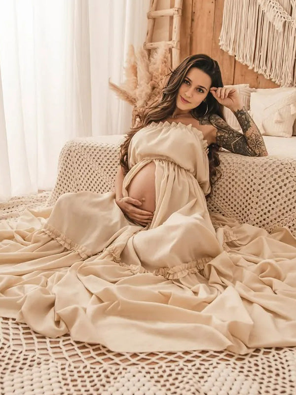 Chic-Off Shoulder Maternity Shoot Maxi Dress