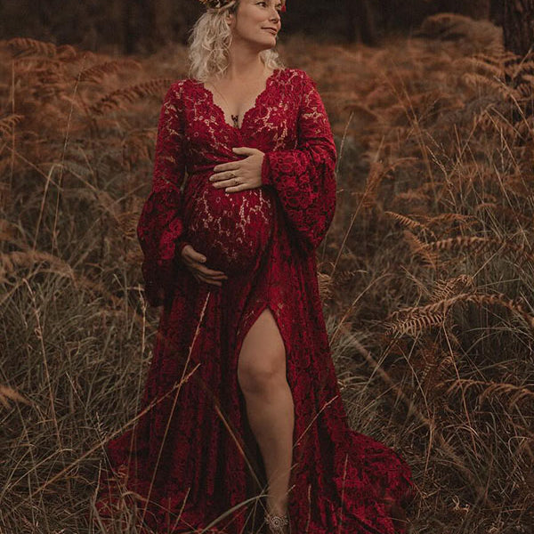 Lace- Boho Flare Sleeve Maternity Shoot Maxi Dress