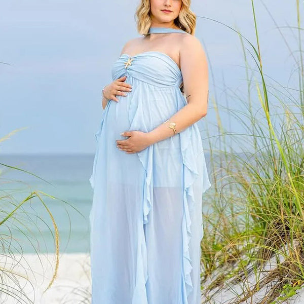 Chic-Strapless Backless Vacation Maxi Gown Maternity Photoshoot Dress