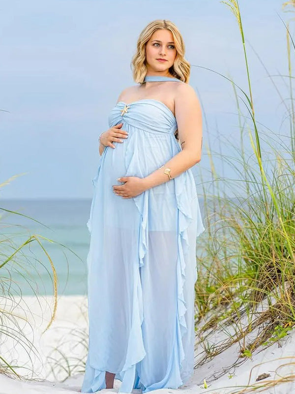 Chic-Strapless Backless Vacation Maxi Gown Maternity Photoshoot Dress