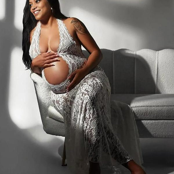 Lace-Crop Backless Maternity Photo Dress
