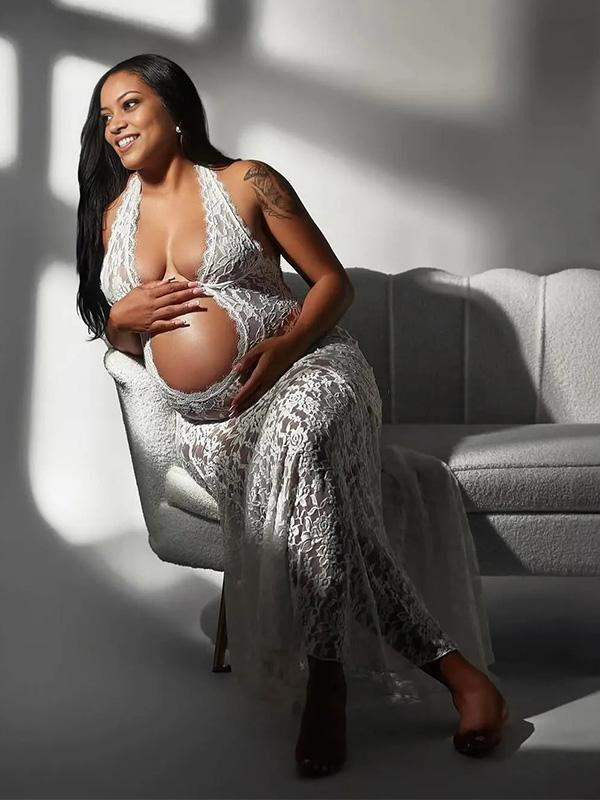 Lace-Crop Backless Maternity Photo Dress
